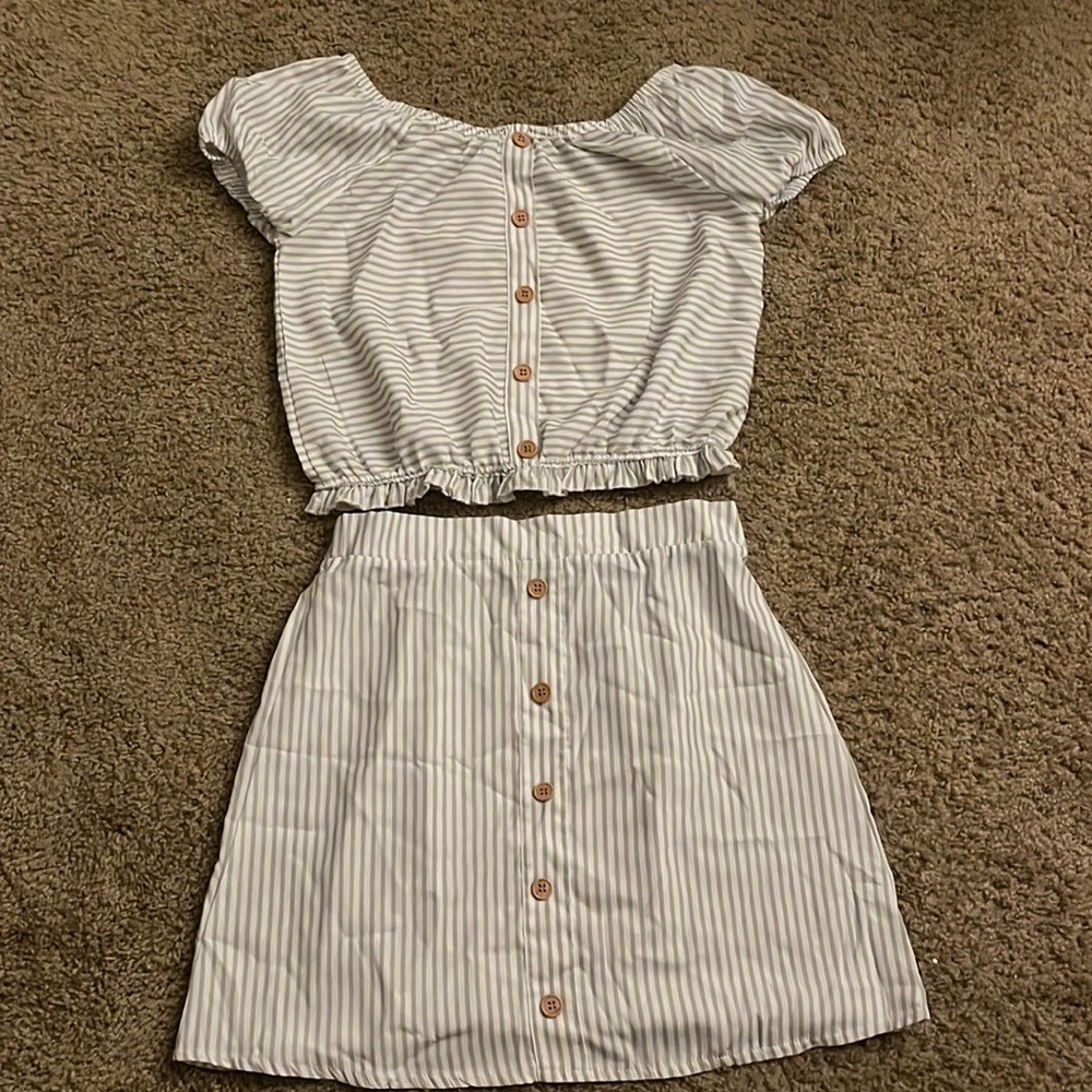 A two piece white with grey stripes! Great for spring!!!